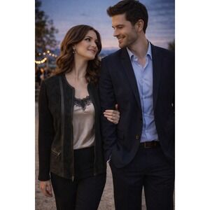 Black Suede Y2K Leather Knit  Boho Glam 90s Zippers Pockets Escapade L Jacket